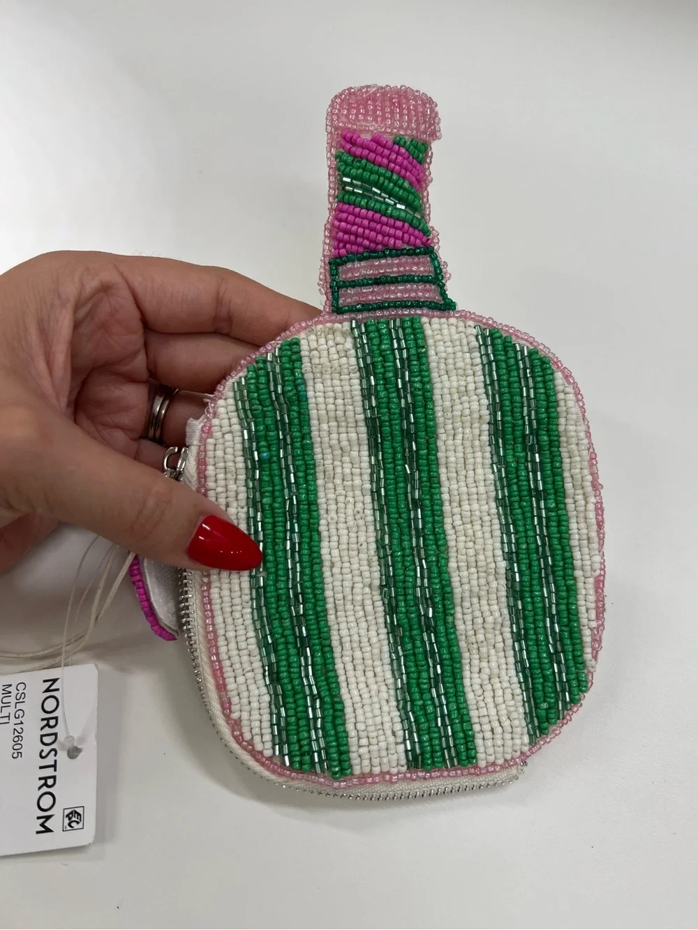 NWT Sol and Mer Hand-Beaded Pickleball Paddle Coin Purse